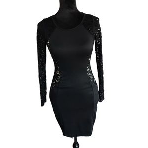 Black Long Sleeve Lace Cut Out Mini Dress
